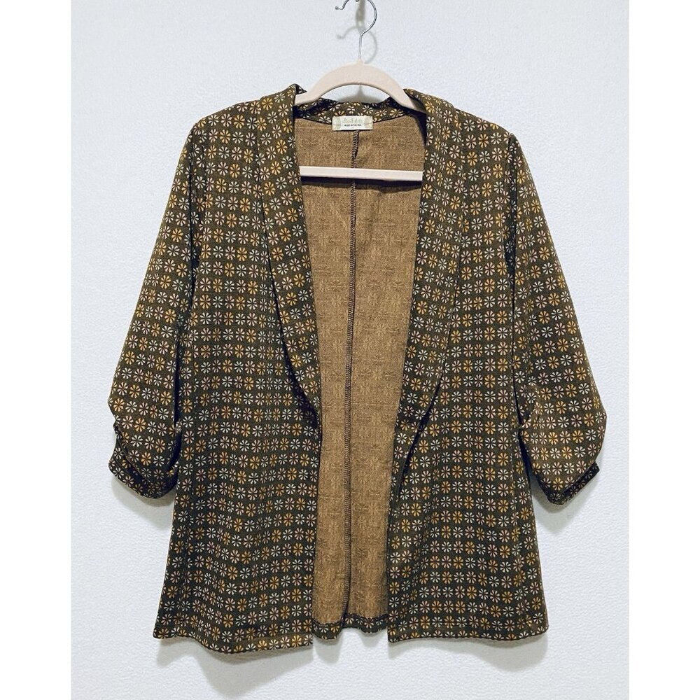 Altard State Blazer Womens Medium Brown Daisy Open Front Cottagecore Feminine
